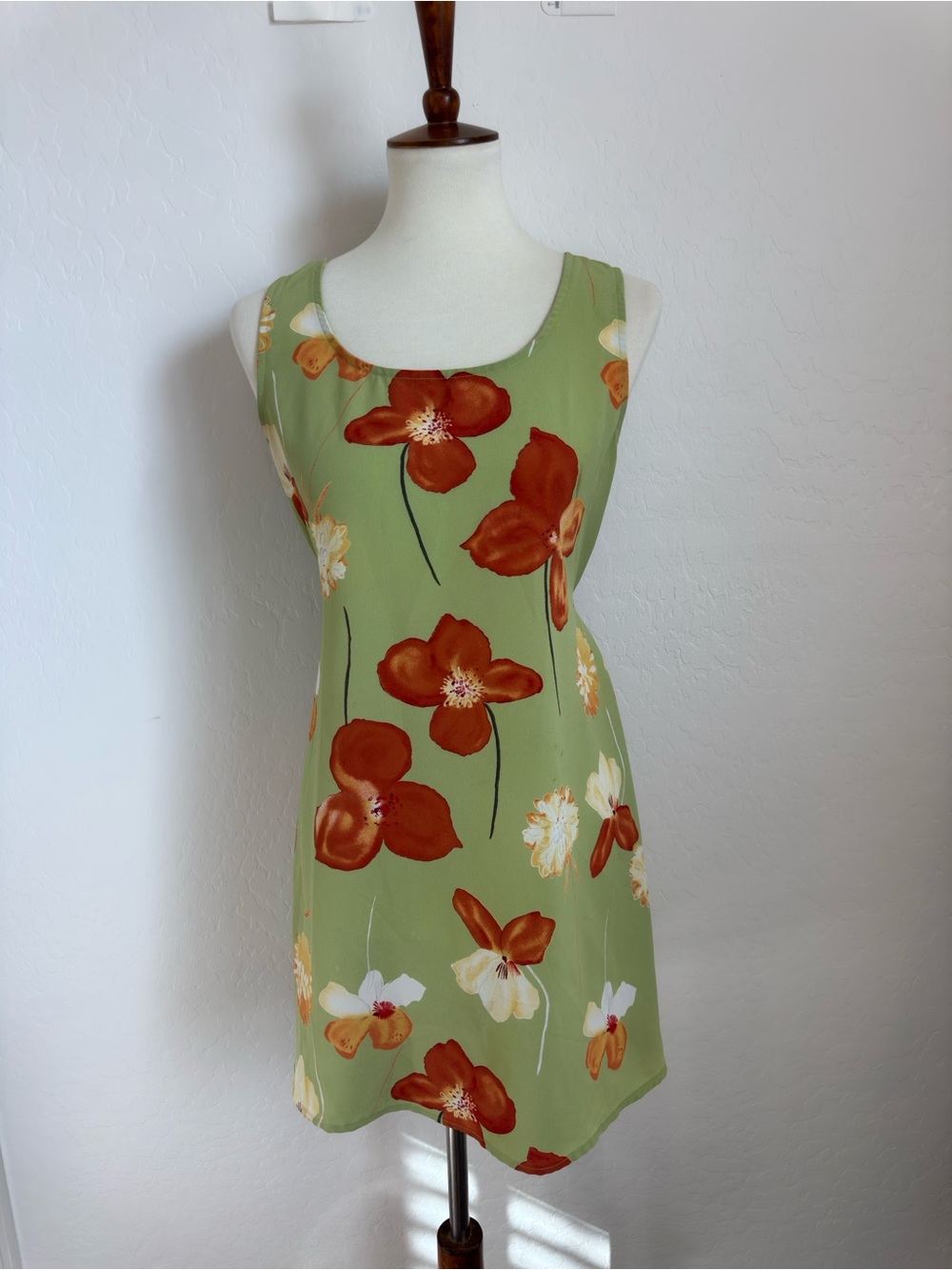 Vintage La Belle Green Floral Sleeveless Dress